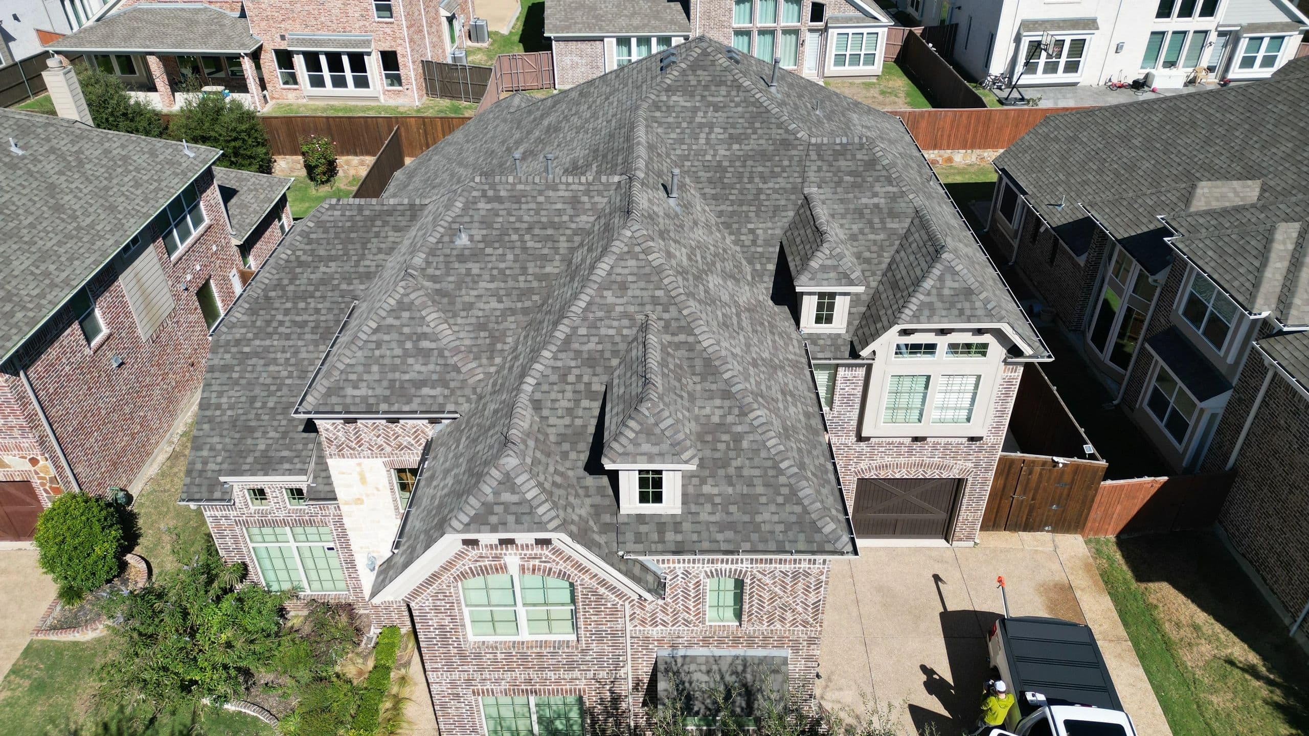 Aerial drone view of completed roof
