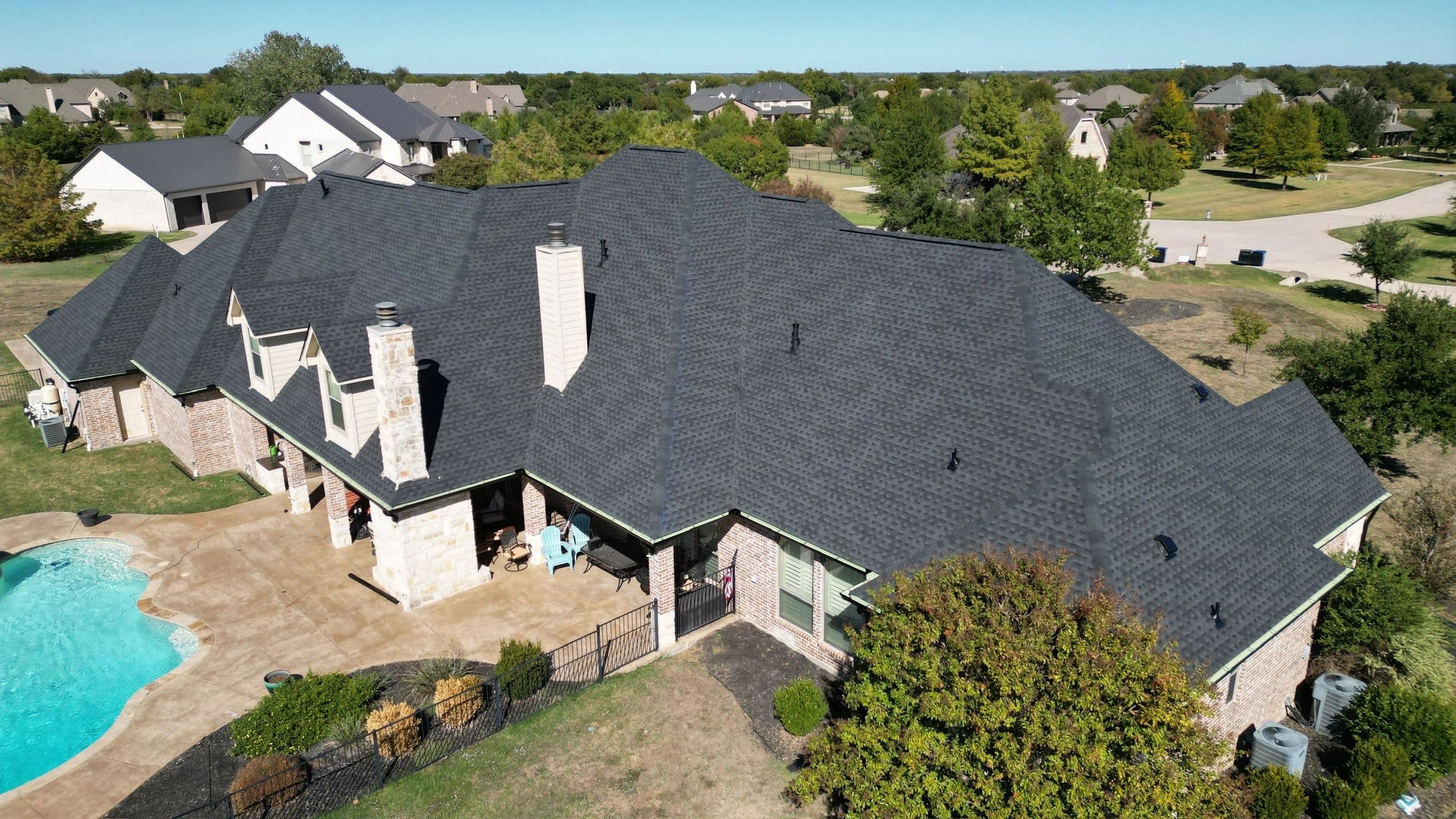 Aerial view of roofing project