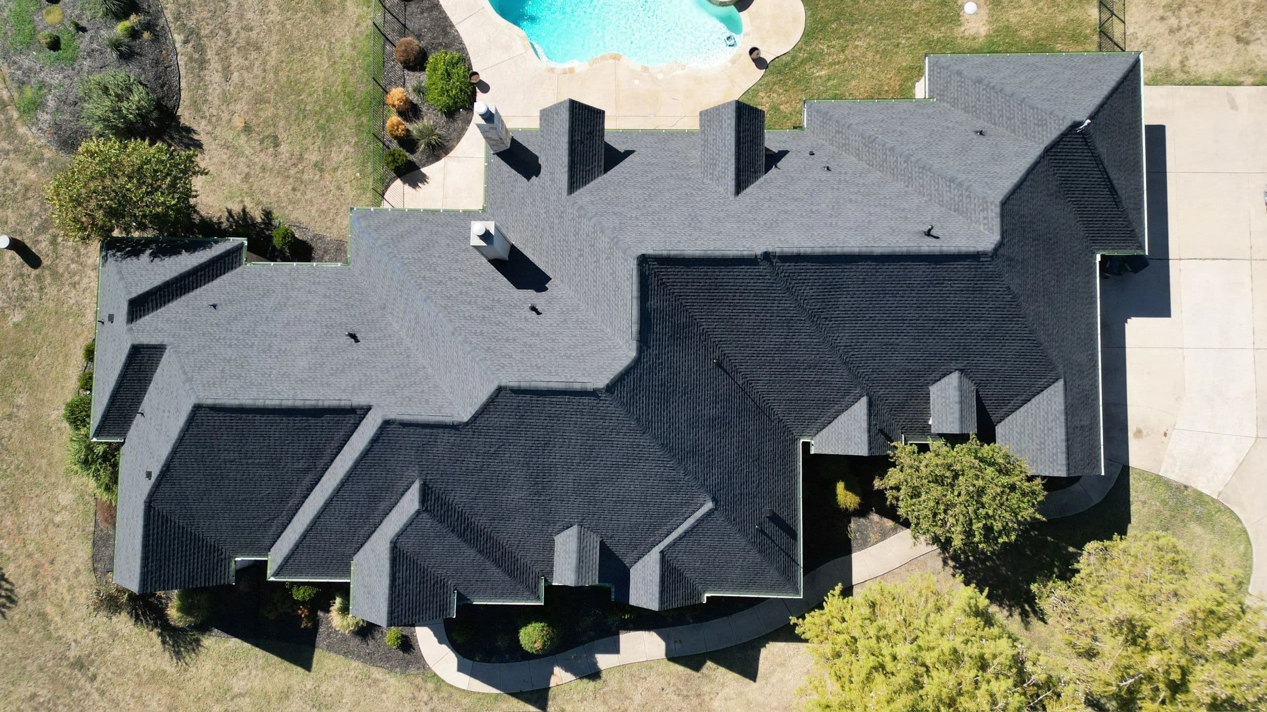 Drone shot of completed residential roof